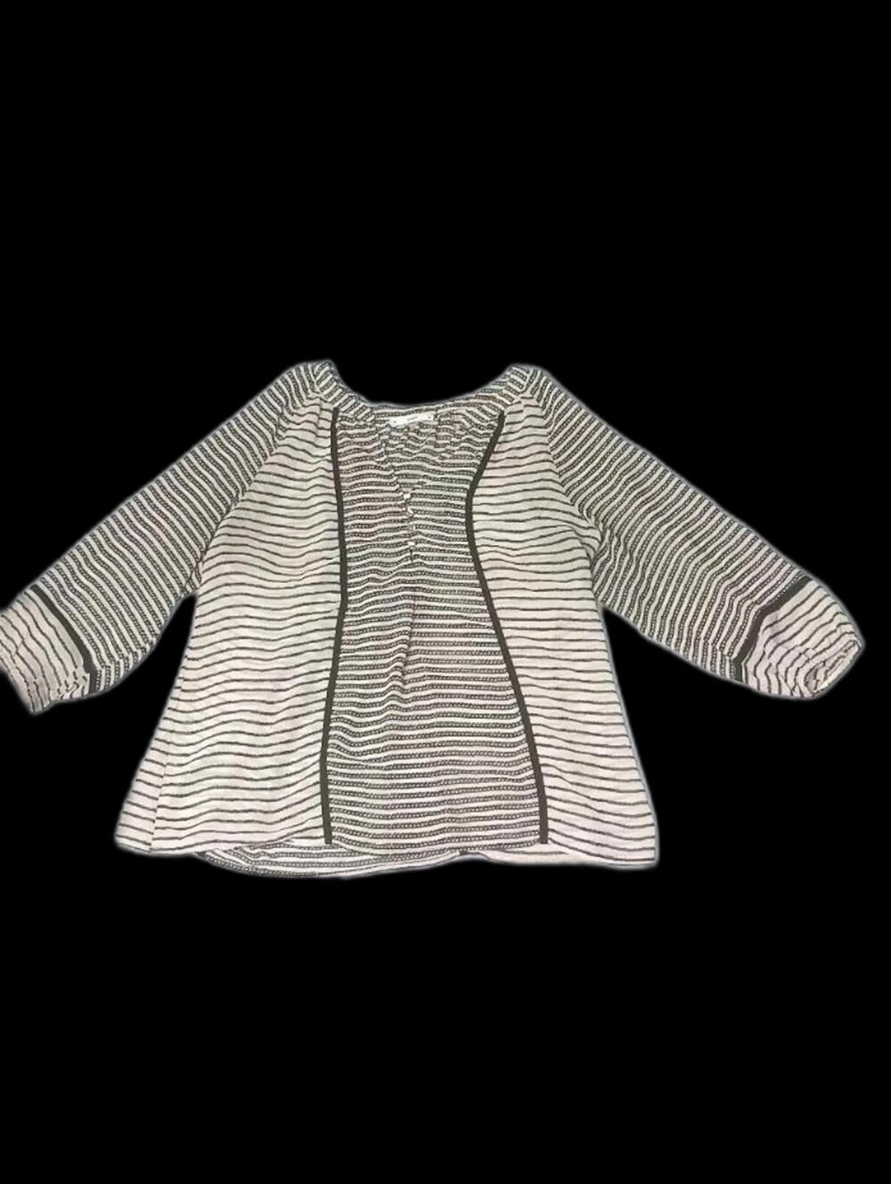 Sioni 3/4 Sleeve Sheer Blouse Black And Grey Gray  Stripes Puff Sleeve Semi...